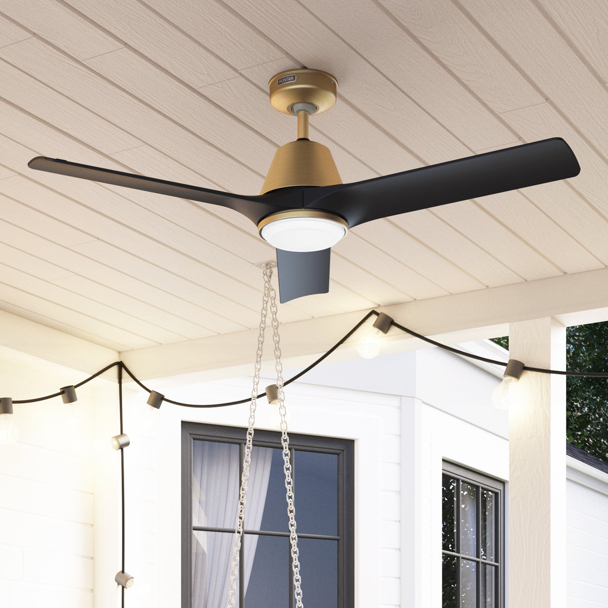 52 inch Aeronaut Wi-Fi ENERGY STAR® Luxe Gold Damp Rated Ceiling Fan with LED Light Kit and Handheld Remote