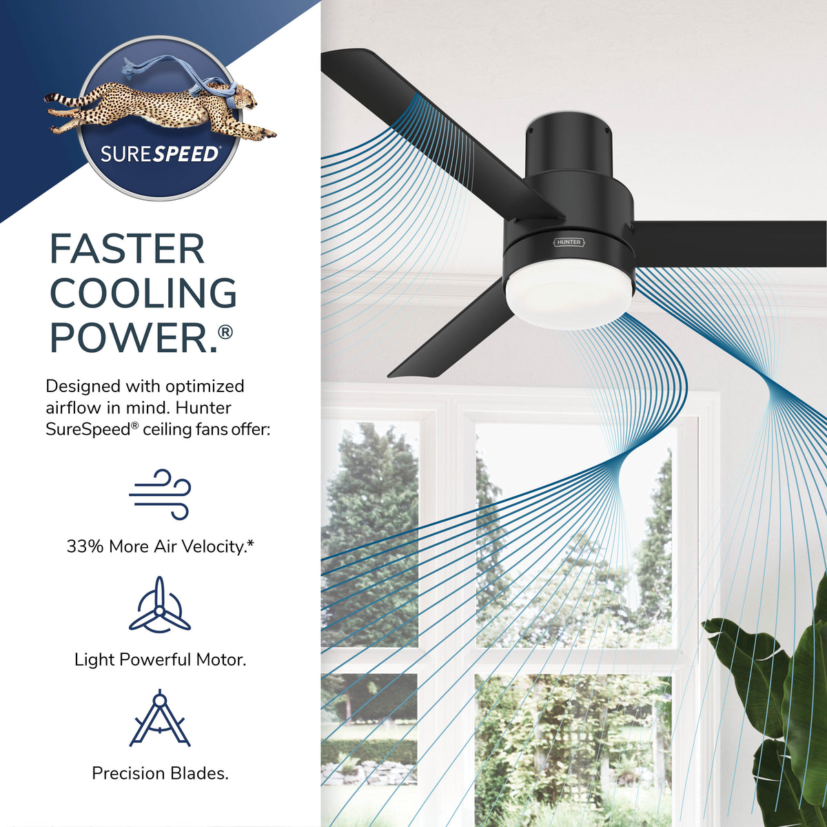 52 inch Gilmour Matte Black Low Profile Damp Rated Ceiling Fan with LED Light Kit and Handheld Remote