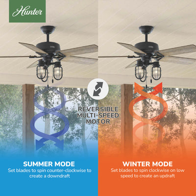 52 inch Starklake Natural Black Iron Damp Rated Ceiling Fan with LED Light Kit and Pull Chain