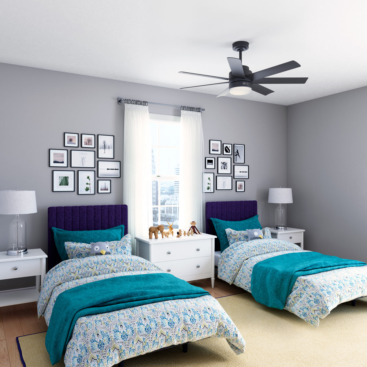 52 inch Brazos ENERGY STAR® Matte Black Damp Rated Ceiling Fan with LED Light Kit and Handheld Remote