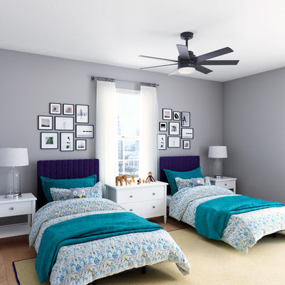 52 inch Brazos ENERGY STAR® Matte Black Damp Rated Ceiling Fan with LED Light Kit and Handheld Remote