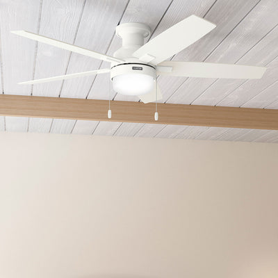 52 inch Anisten Fresh White Low Profile Ceiling Fan with LED Light Kit and Pull Chain