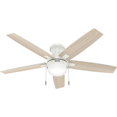 52 inch Anisten Fresh White Low Profile Ceiling Fan with LED Light Kit and Pull Chain