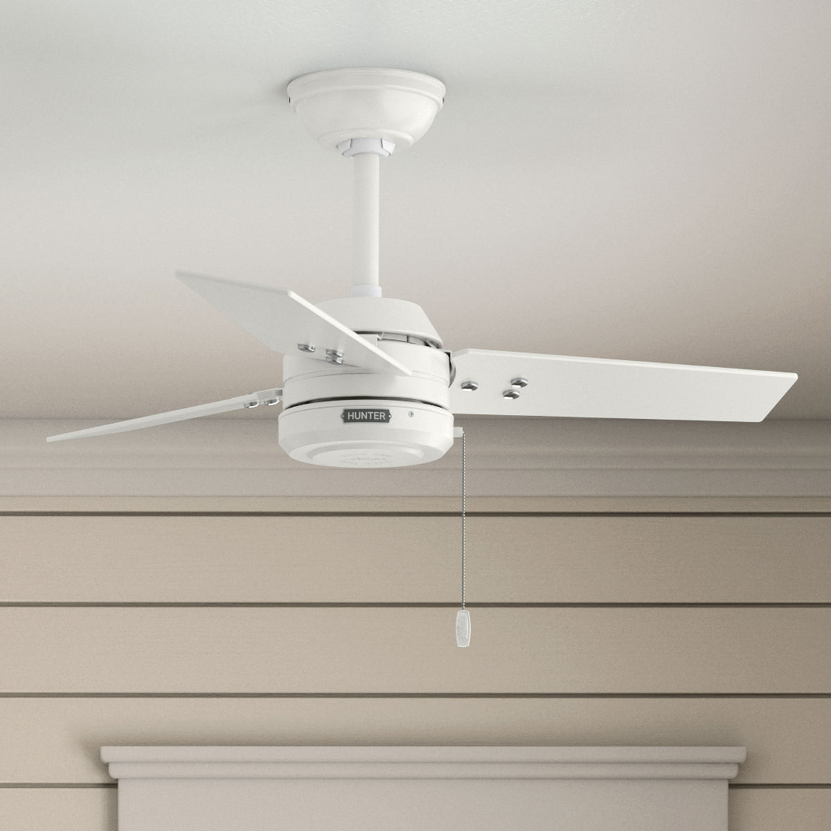 36 inch Cassius Fresh White Damp Rated Ceiling Fan and Pull Chain