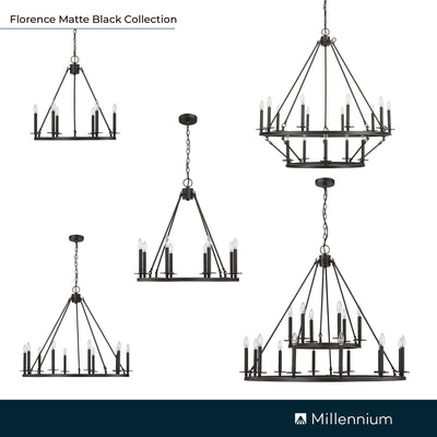 26-inch Florence Matte Black 6-Light Chandelier