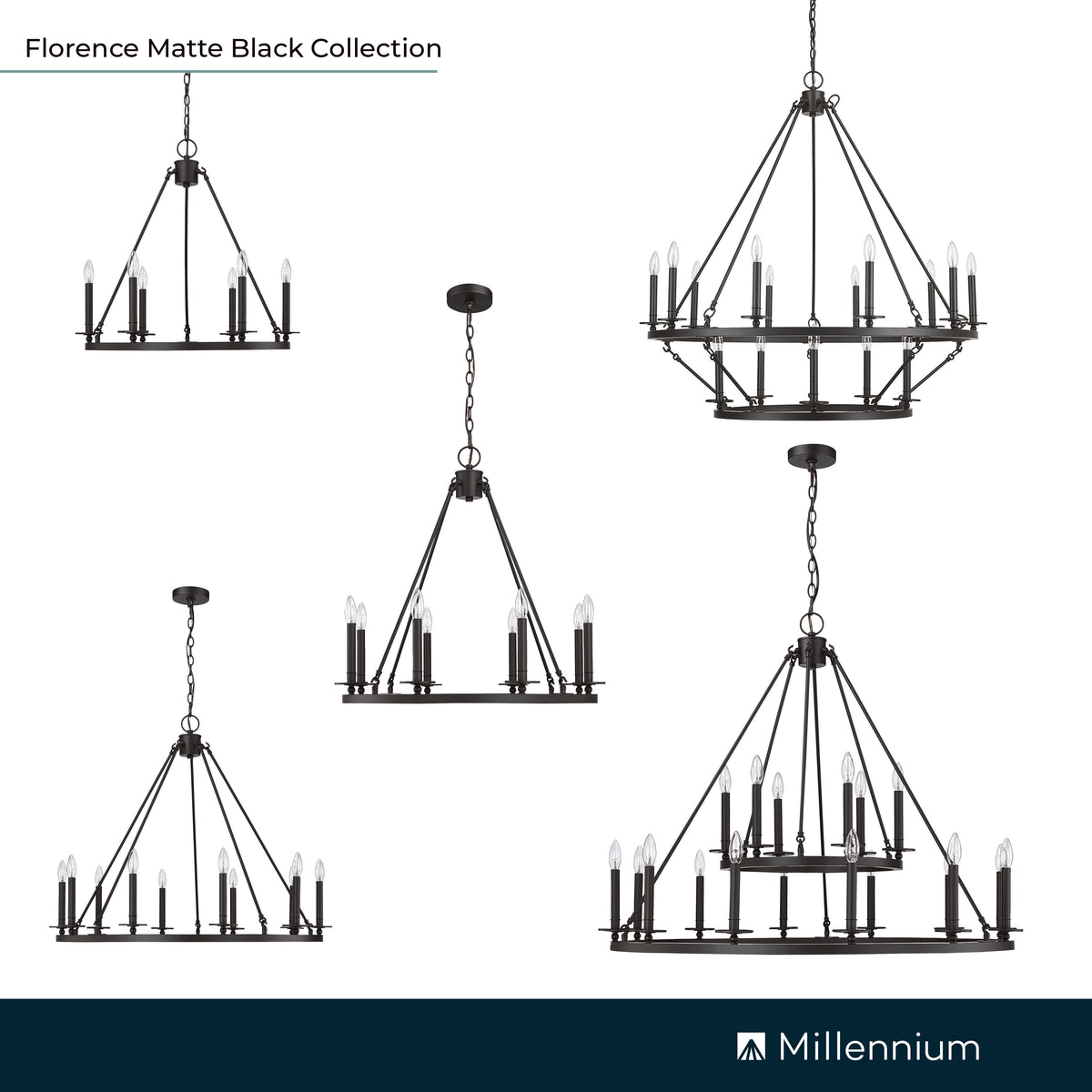 42.75'' Florence Matte Black 15 Light Chandelier