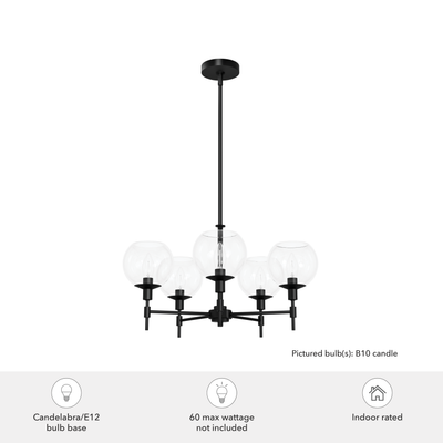 Xidane 24-inch 5-light Matte Black Chandelier with Clear Glass