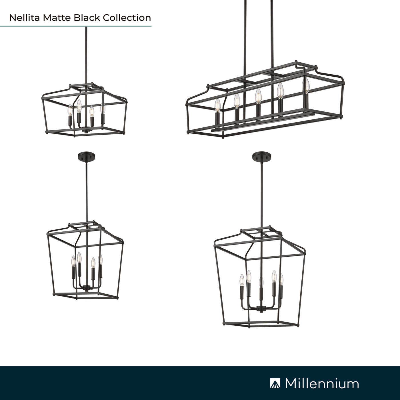 10.75'' Nellita Matte Black 5 Light Linear Chandelier