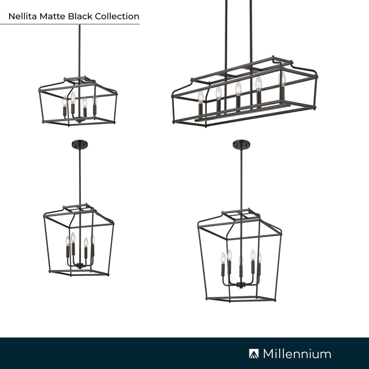 21'' Nellita Matte Black 4 Light Pendant