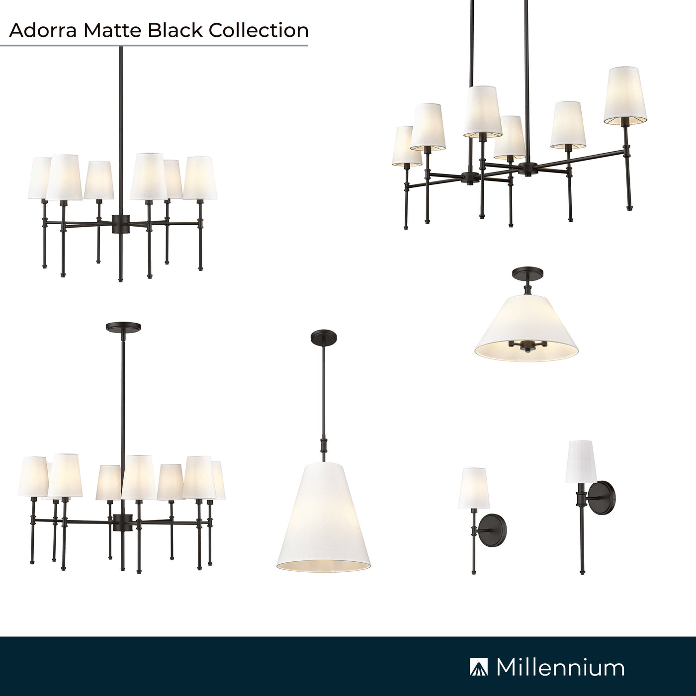 24'' Adorra Matte Black 3 Light Pendant