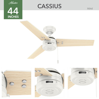 44 inch Cassius Fresh White Damp Rated Ceiling Fan and Pull Chain