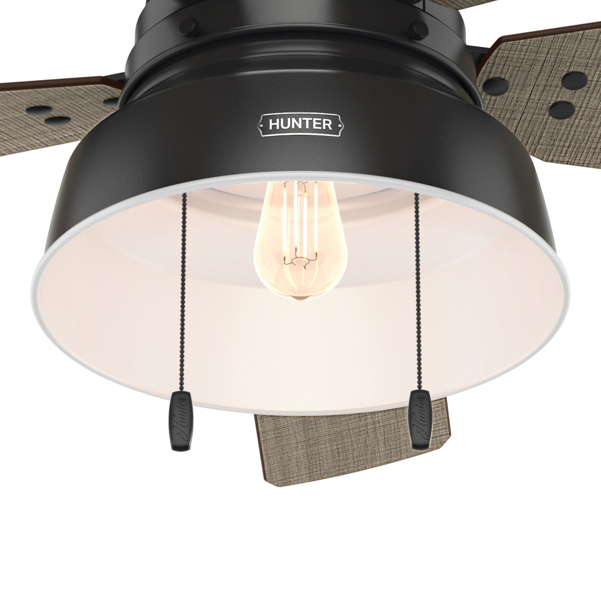 52 inch Mill Valley Matte Black Low Profile Damp Rated Ceiling Fan with LED Light Kit and Pull Chain