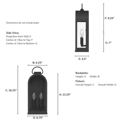 Kendra Bell 16-inch 2-light Matte Black Outdoor Wall Light with Clear Glass