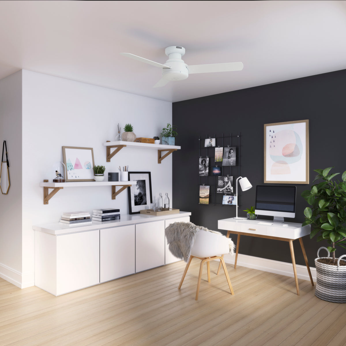 44 inch Presto Matte White Low Profile Ceiling Fan and Wall Control