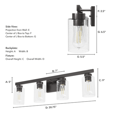 Hartland 31-inch 4-light Noble Bronze Vanity Light with Seeded Glass