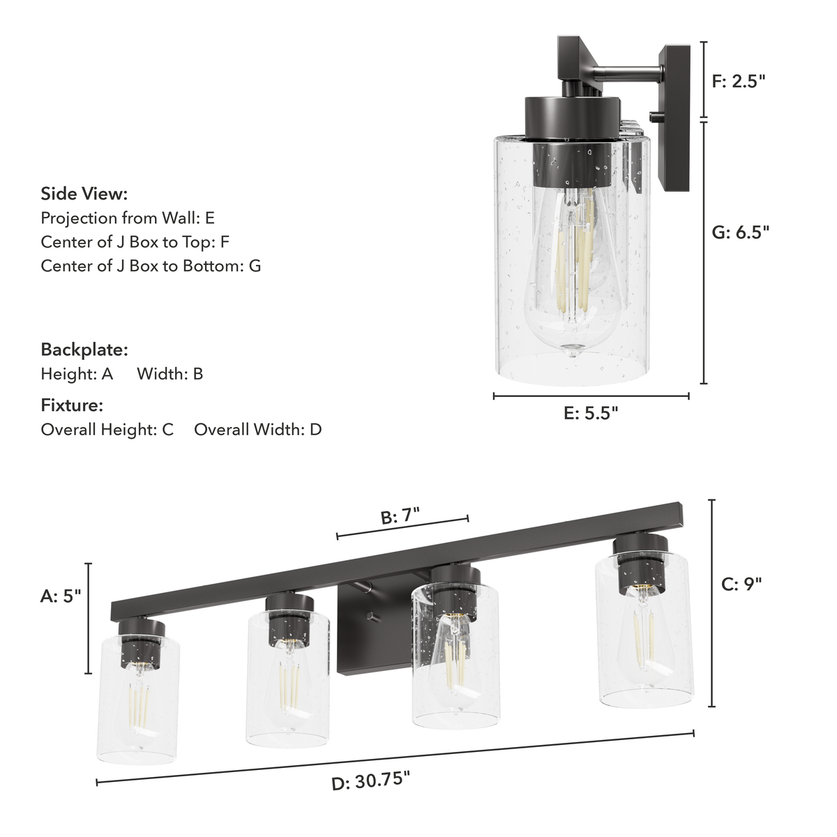 Hartland 31-inch 4-light Noble Bronze Vanity Light with Seeded Glass