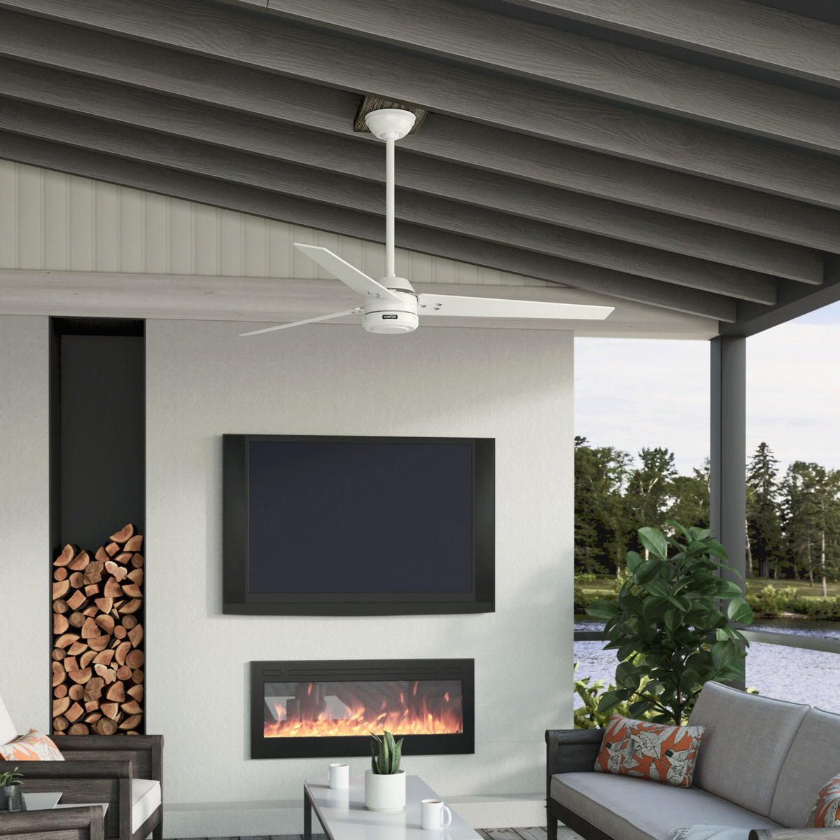 60 inch Cassius ENERGY STAR® Fresh White Damp Rated Ceiling Fan and Wall Control