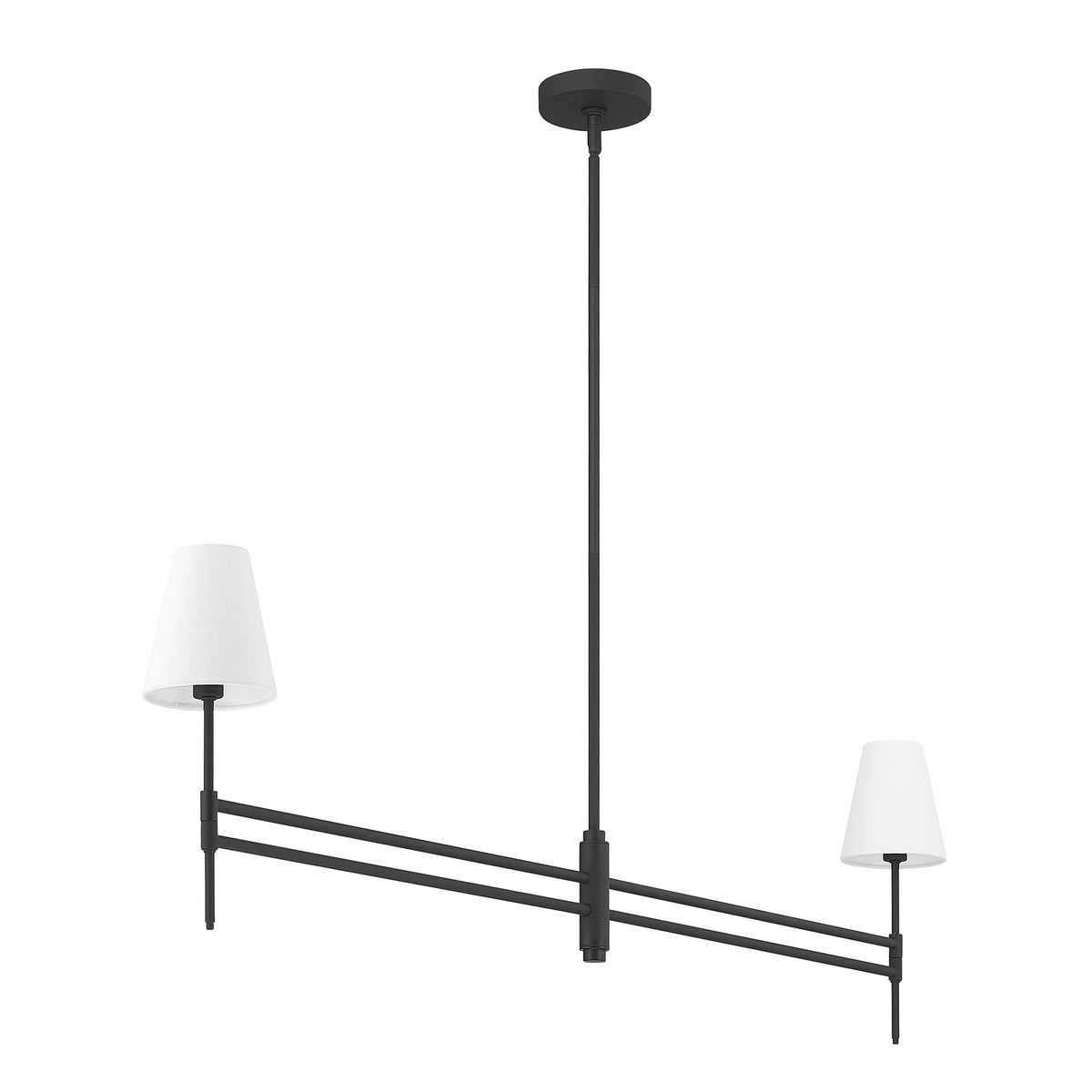 Camelia Stem 53-inch 2-light Matte Black and Off White Linen Linear Chandelier with White Linen Fabric Shade