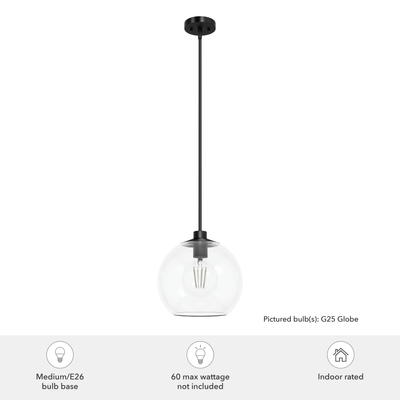 Xidane 12-inch 1-light Matte Black Globe Pendant with Clear Glass
