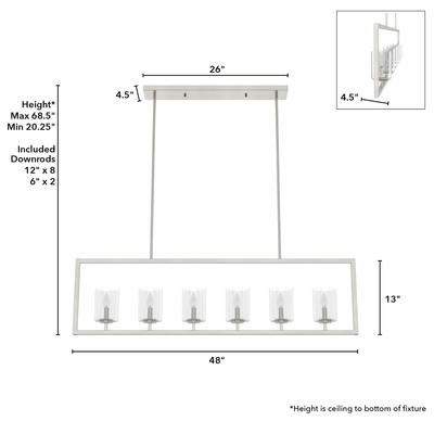Kerrison 48-inch 6-light Brushed Nickel Linear Chandelier with Seeded Glass
