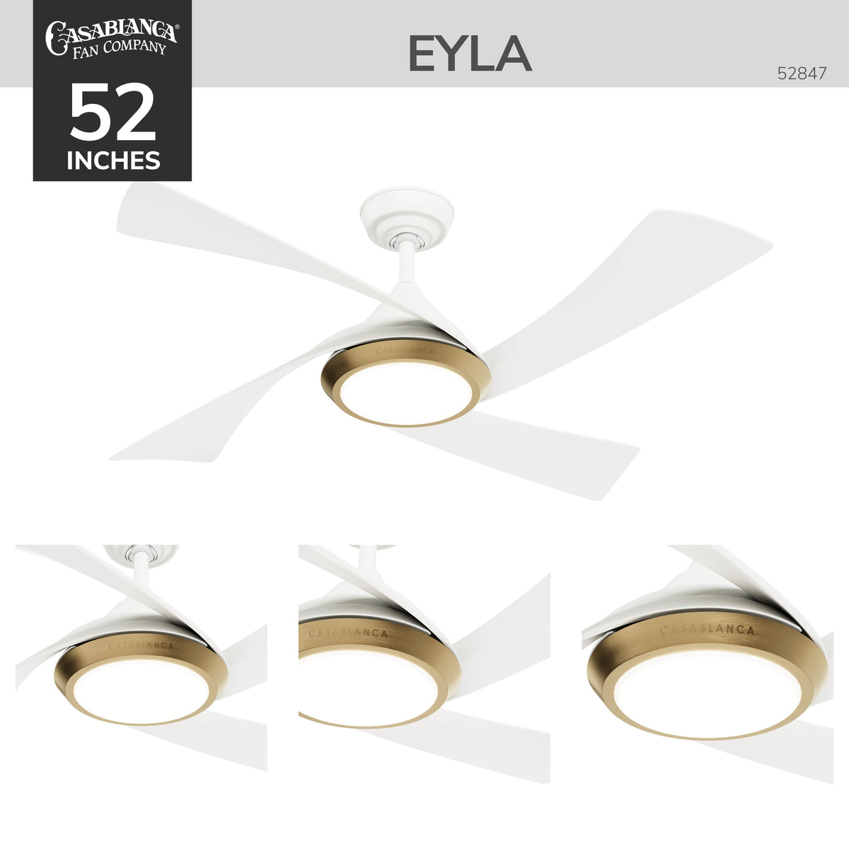 Casablanca 52 inch Vespucci ENERGY STAR® Fresh White Damp Rated Ceiling Fan with LED Light Kit and Wall Control and Handheld Remote