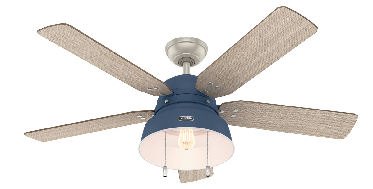 52 inch Mill Valley Indigo Blue Damp Rated Ceiling Fan with LED Light Kit and Pull Chain