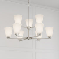 28.5-inch Strayhan Brushed Nickel 9-Light White Frosted Glass Chandelier