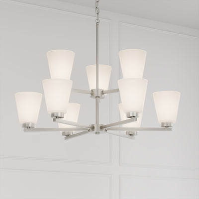 28.5-inch Strayhan Brushed Nickel 9-Light White Frosted Glass Chandelier