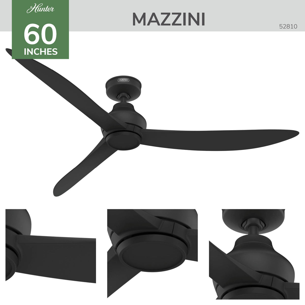 60 inch Mazzini ENERGY STAR® Matte Black Damp Rated Ceiling Fan and Handheld Remote