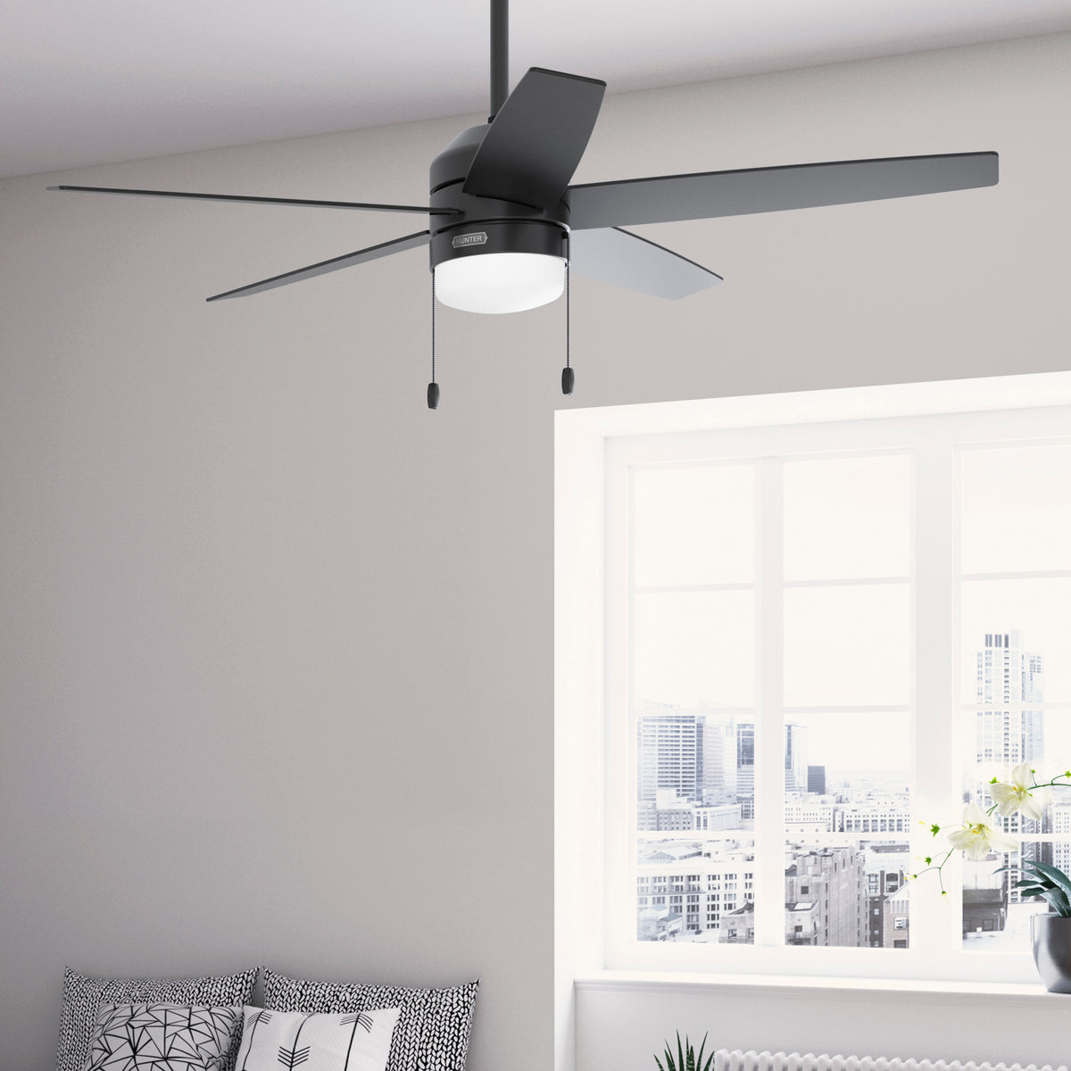 52 inch Bardot Matte Black Ceiling Fan with LED Light Kit and Pull Chain