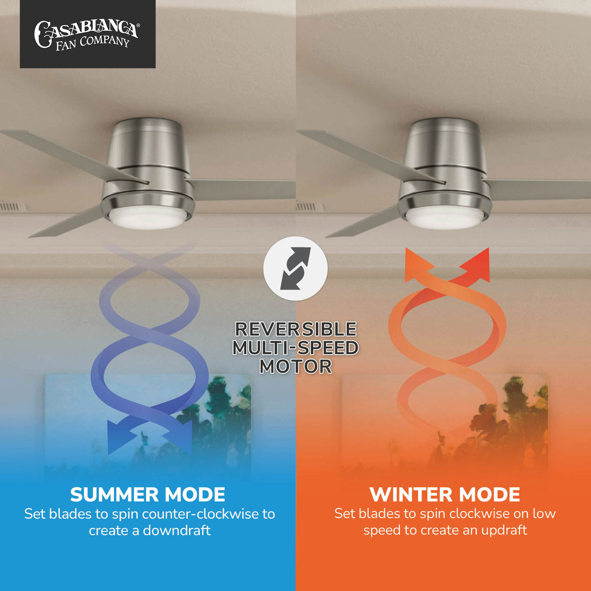 Casablanca 54 inch Commodus Brushed Nickel Low Profile Ceiling Fan with LED Light Kit and Wall Control