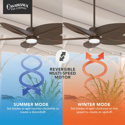 Casablanca 52 inch Coveview ENERGY STAR® Matte Bronze Damp Rated Ceiling Fan with LED Light Kit and Wall Control and Handheld Remote