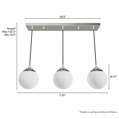 Hepburn 31.25-inch 3-light Brushed Nickel Linear Pendant Cluster with Cased White Glass