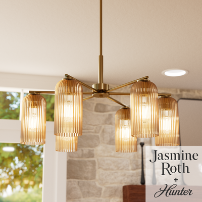 Beverly Glen 31-inch 6-light Luxe Gold Chandelier with Amber Glass