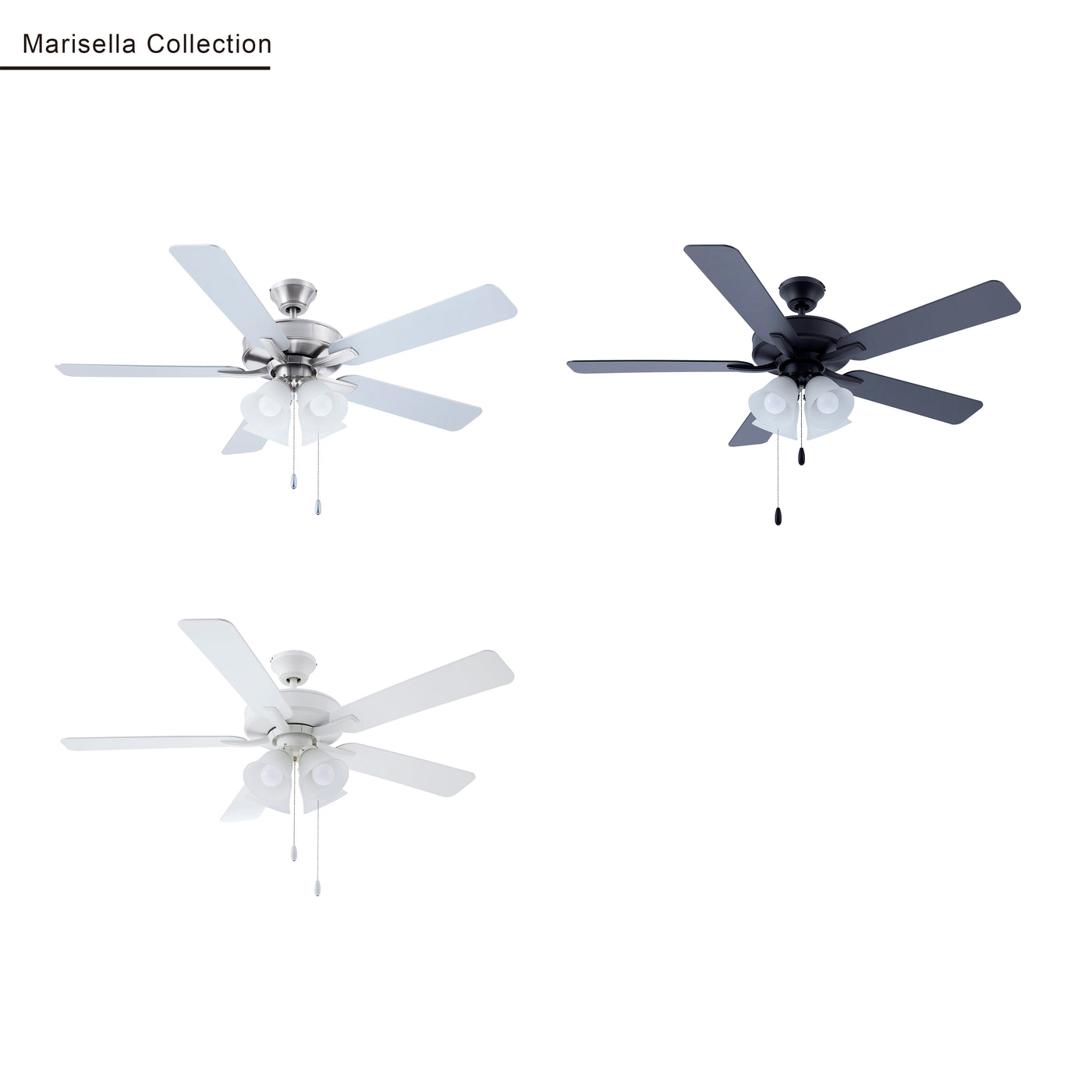52 Inch Marisella AC Matte Black Indoor Ceiling Fan 5-Blade 4 Lights Reversible