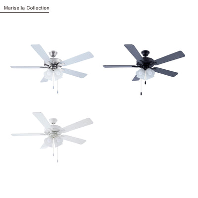 52 Inch Marisella AC Matte Black Indoor Ceiling Fan 5-Blade 4 Lights Reversible