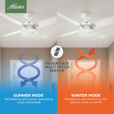52 inch Ocala Fresh White Damp Rated Ceiling Fan with LED Light Kit and Pull Chain