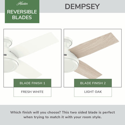 44 inch Dempsey Fresh White Low Profile Ceiling Fan and Handheld Remote