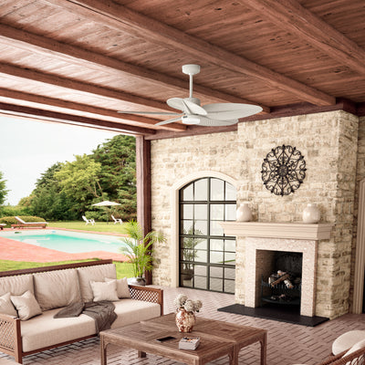52 inch Tropic View Matte White Damp Rated Ceiling Fan with LED Light Kit and Wall Control