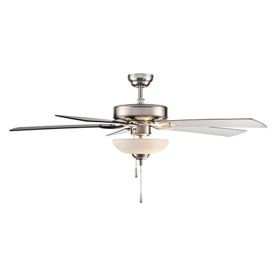 52 Inch Galeson AC Brushed Nickel Indoor Ceiling Fan 5-Blade 2 Lights Reversible