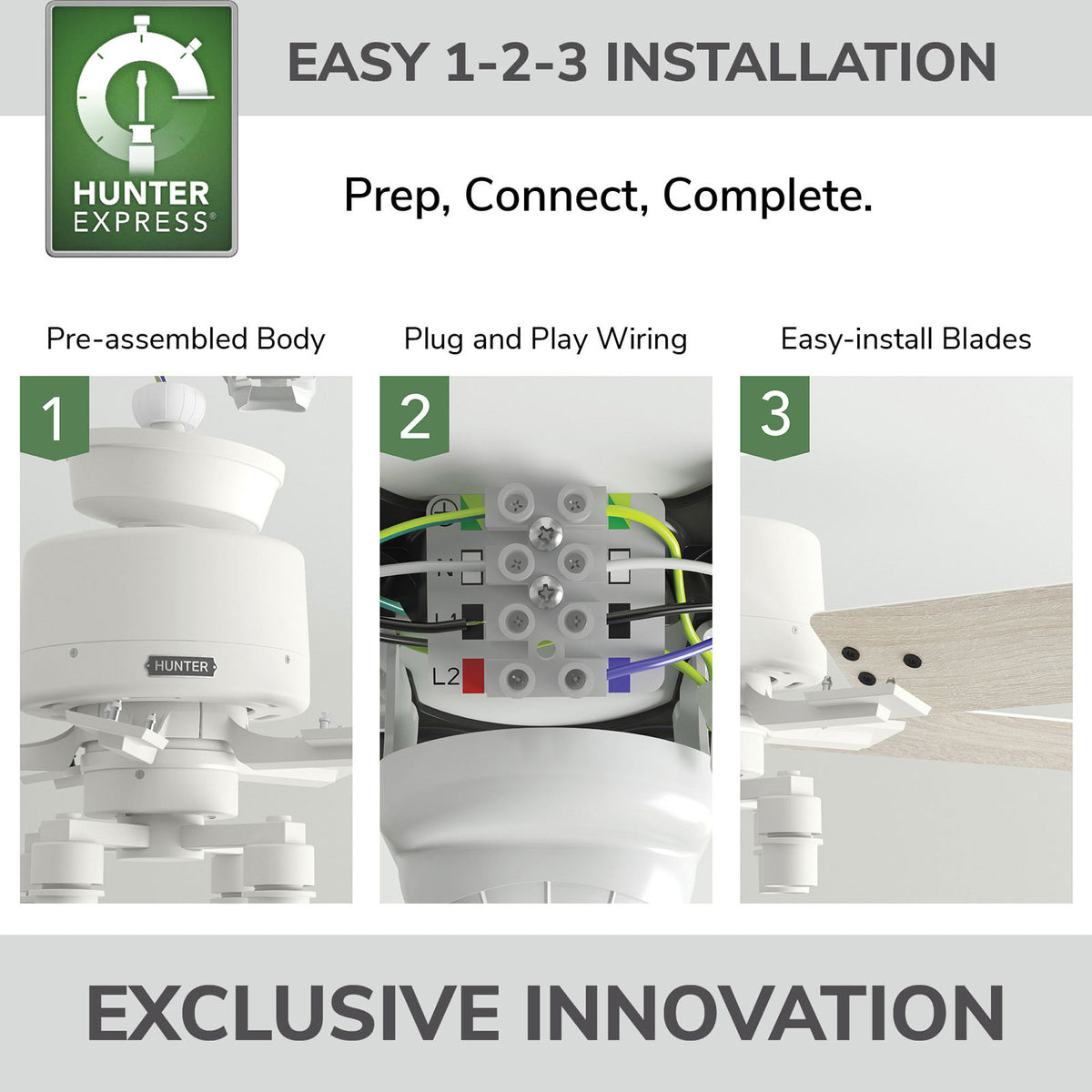 52 inch Techne Wi-Fi HunterExpress Matte White Ceiling Fan with LED Light Kit and Handheld Remote