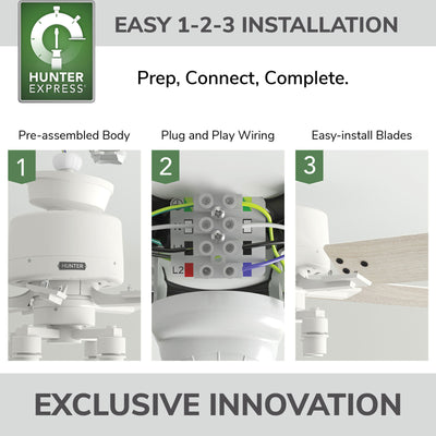 52 inch Techne Wi-Fi HunterExpress Matte White Ceiling Fan with LED Light Kit and Handheld Remote