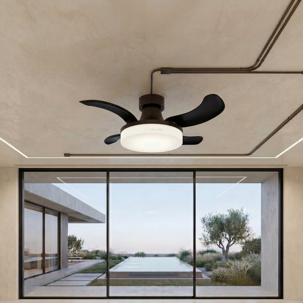36 inch matte black retractable blade ceiling fan with LED lights