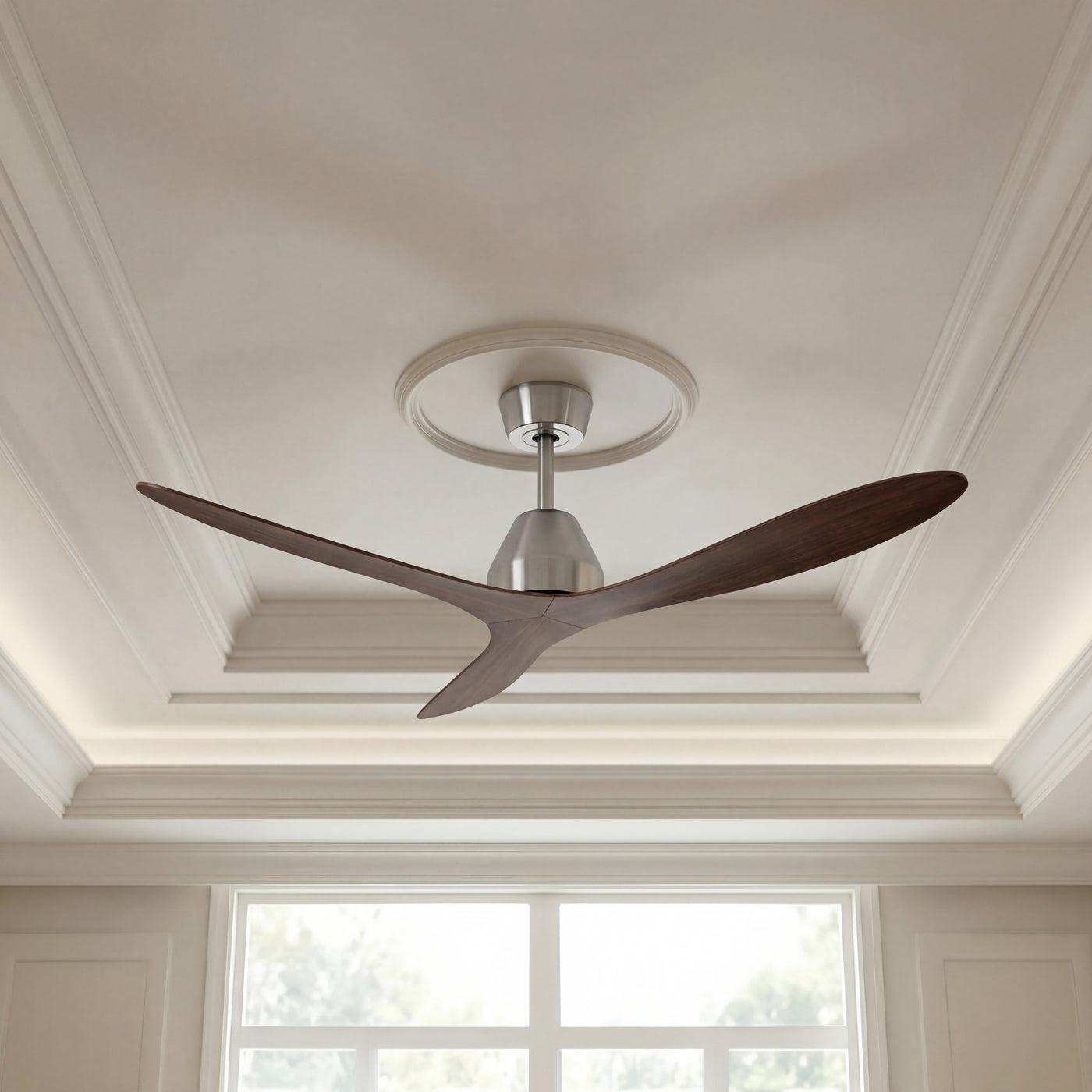 56 Inch DC WiFi Indoor Outdoor Smart Fan in Brushed Chrome with Koa Blades