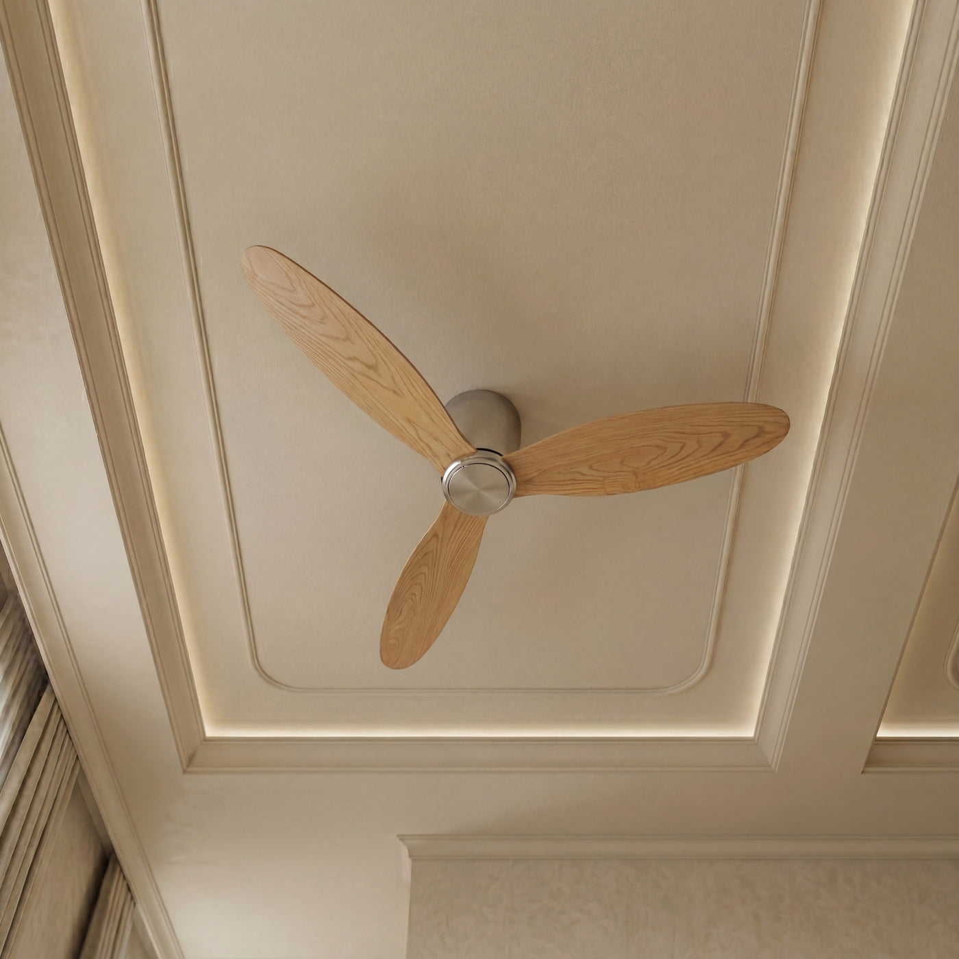 52 Inch DC Chrome Fan in Brushed Chrome with Teak Blades