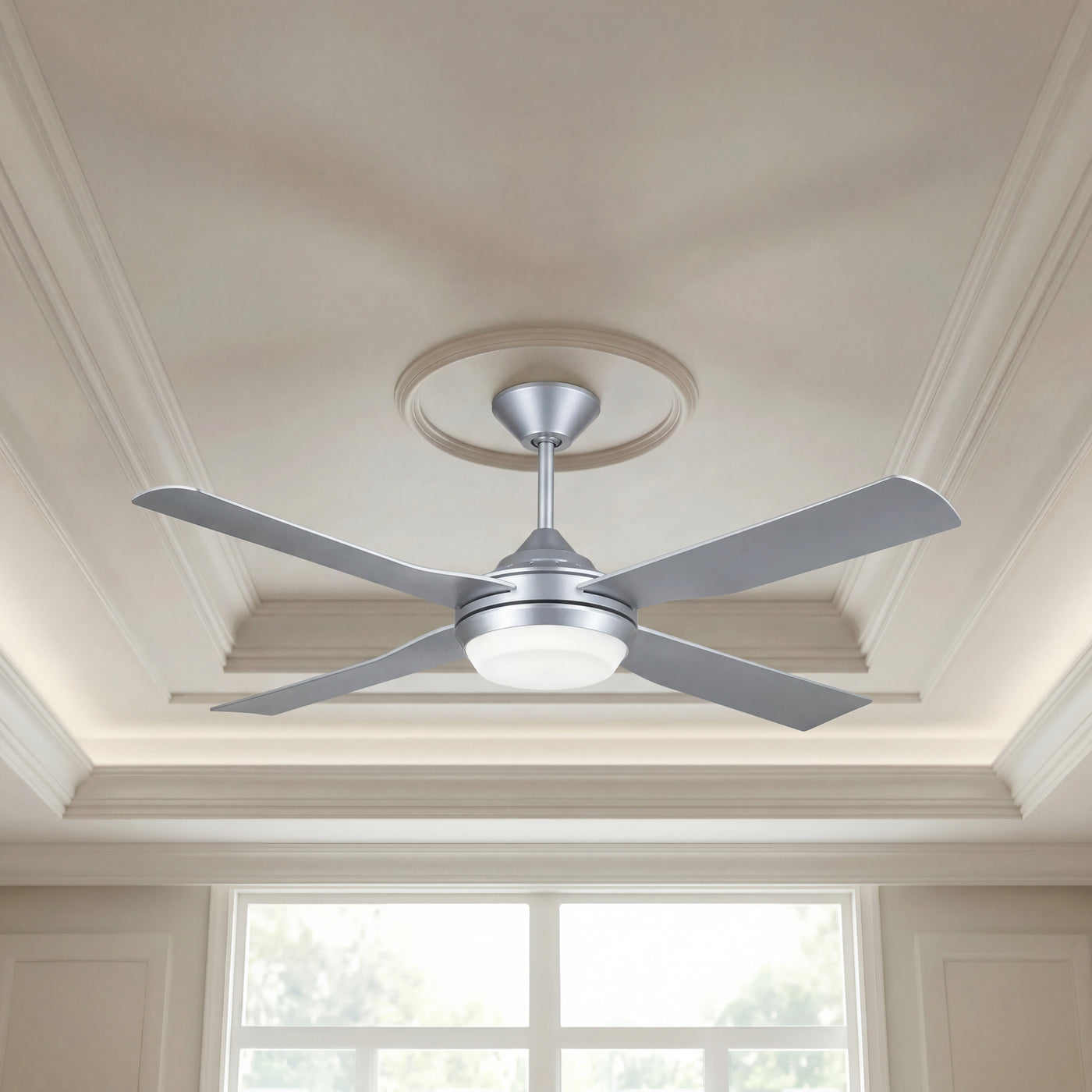52 Inch 1 Light LED Silver Ceiling Fan with Remote