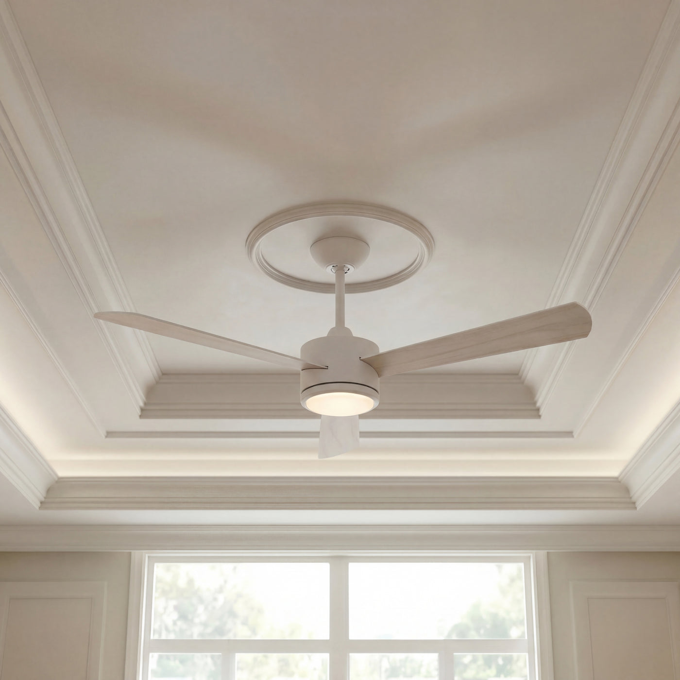 52 Inch DC White Fan with Reversible White Washed Oak Blades and Remote