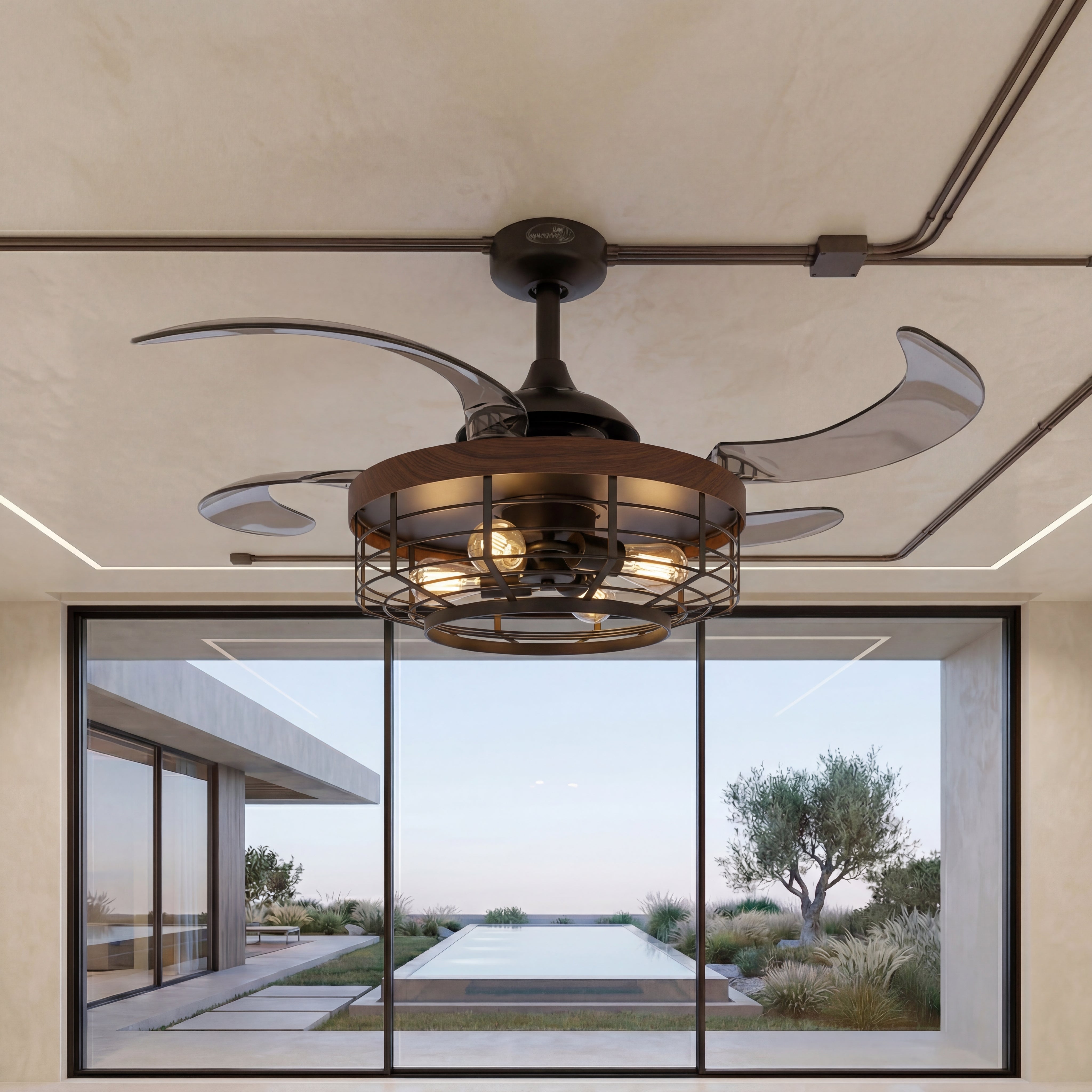 Montclair 48 Inch 3 Light Black Fan with Retractable Blades