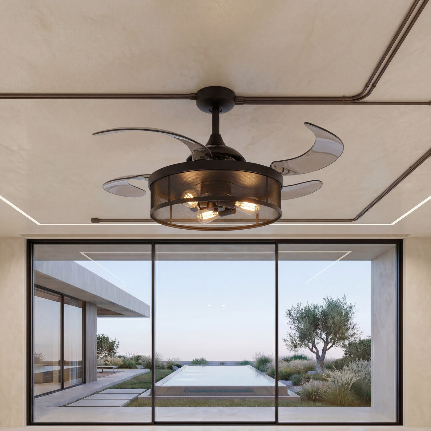 48 Inch Black Fan with 3 Lights and Retractable Blades Remote Included