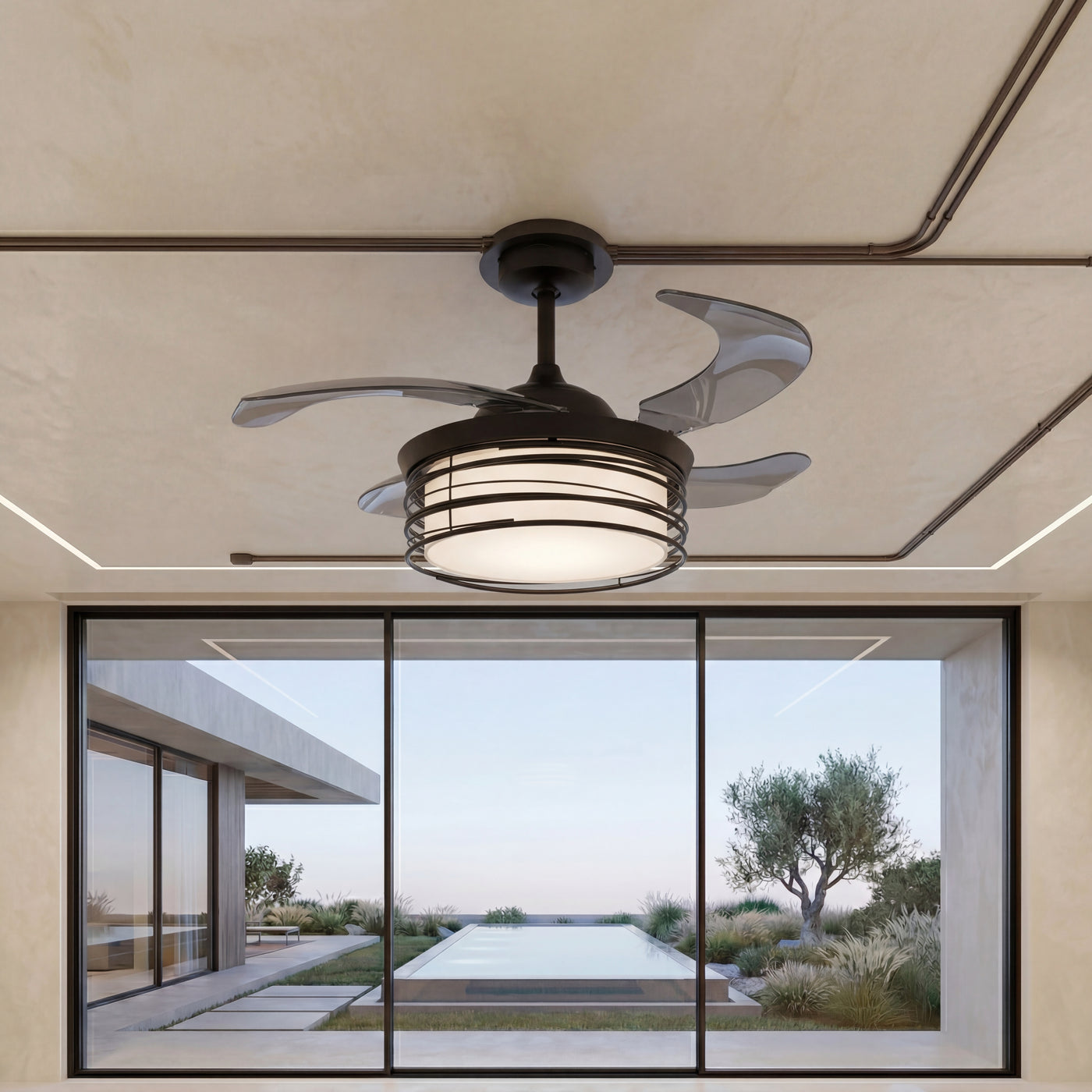 Luna 48 Inch 1 Light Color Adjustable Fan in Black with Retractable Blades